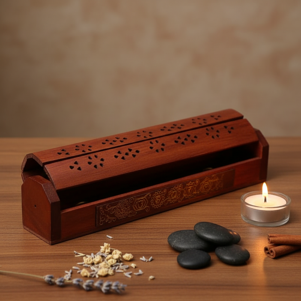 Coffret 7 chakras sur meuble zen