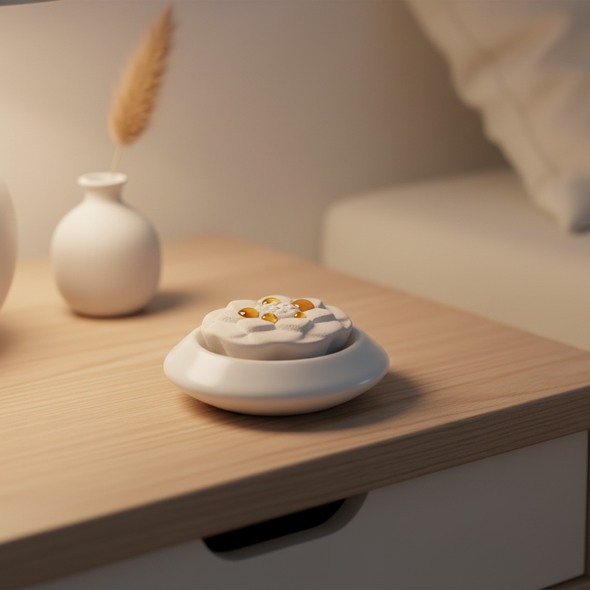Diffuseur Lotus Blanc sur table de nuit