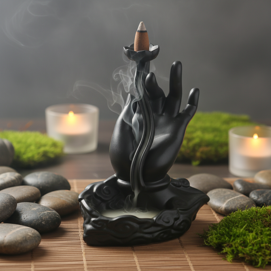 Brûleur d'encens à refoulement main lotus - ambiance zen